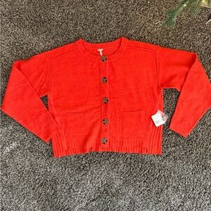 Free People Luna Cardigan Sweater, Red Alert, Small, NWT